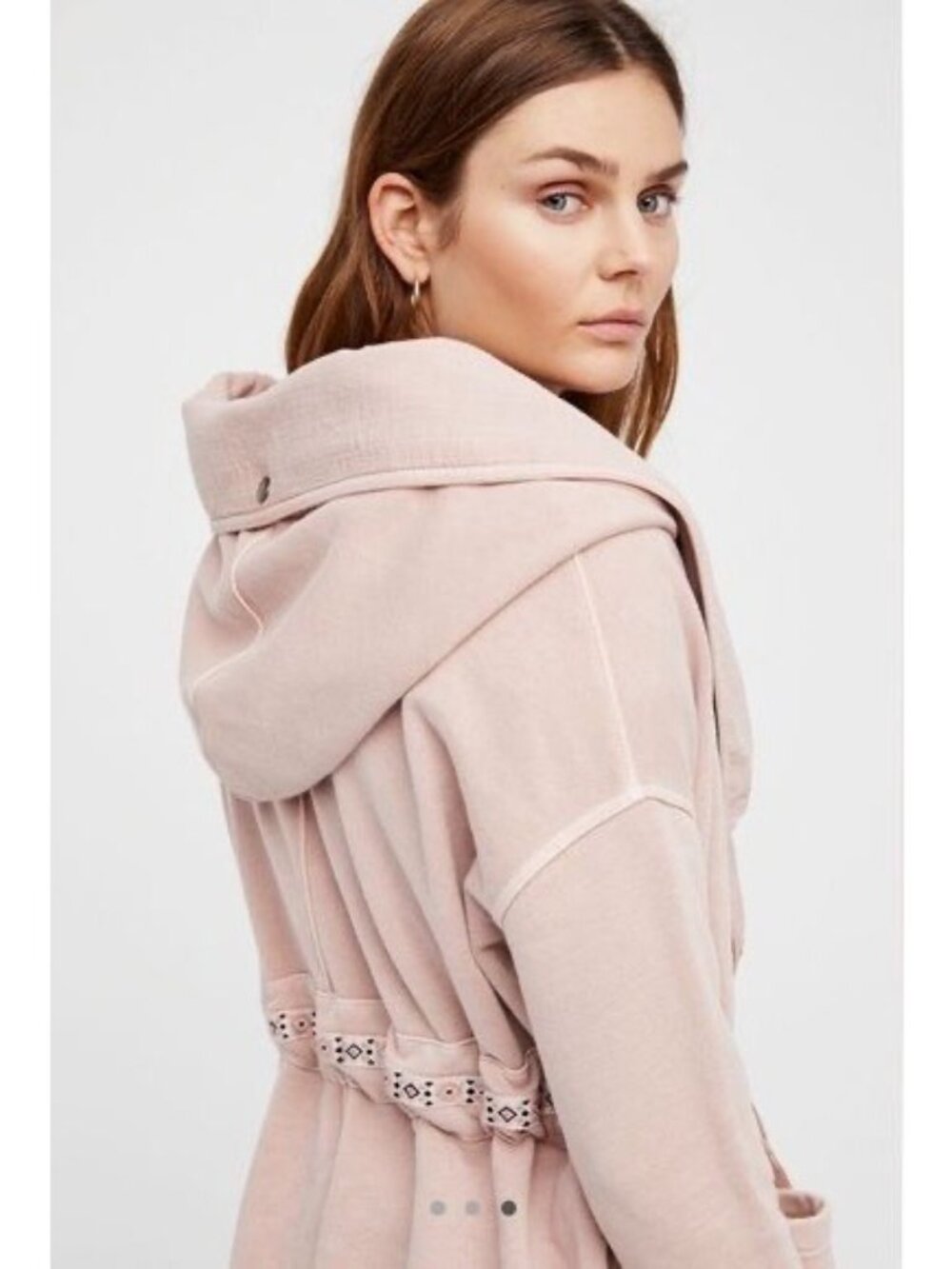 Free People Pink Relaxed Hooded Cardigan Jacket| Boho Coquette Coastal Grandma S - Picture 7 of 11